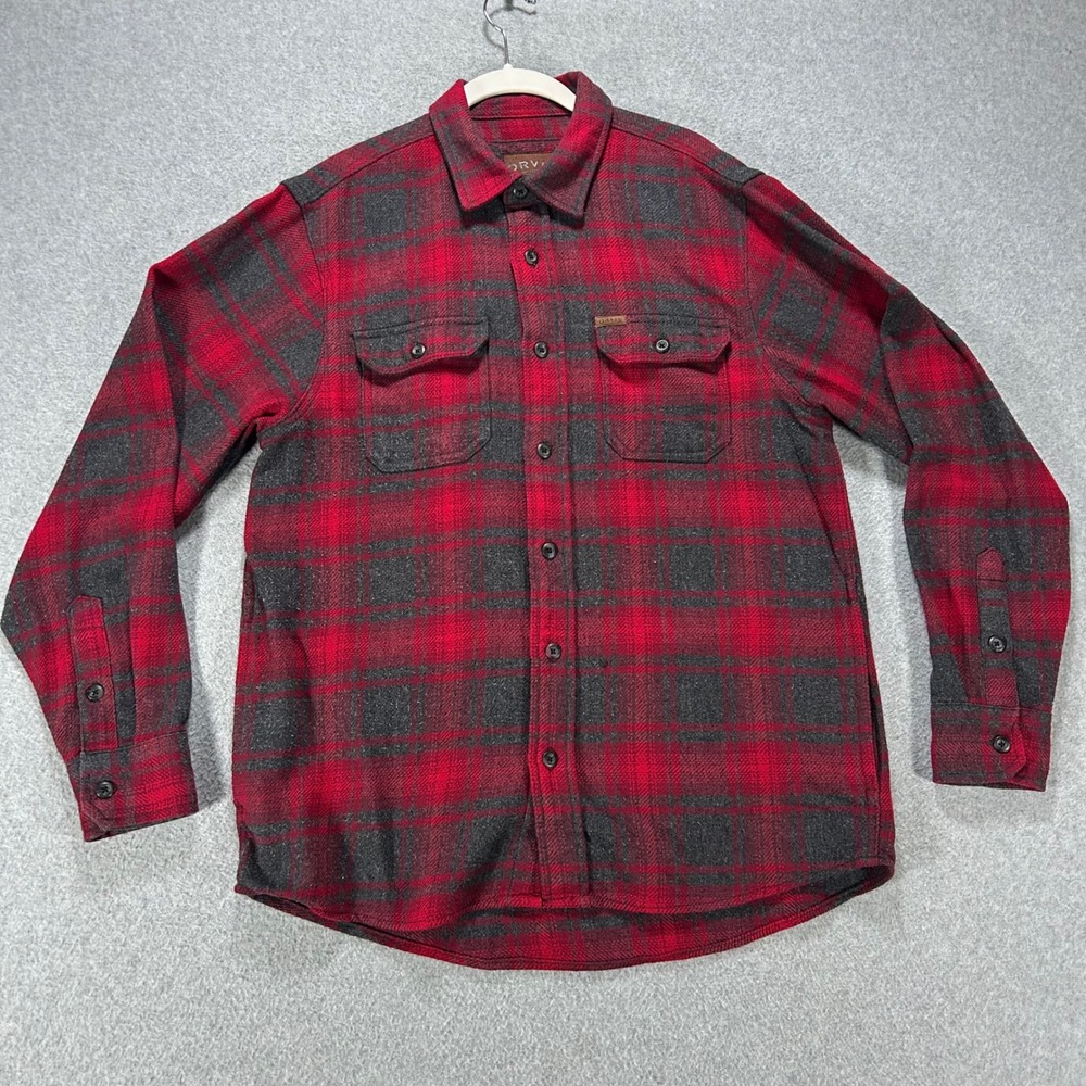 Orvis Classic Collection Flannel Shirt Mens Medium Red Grey Plaid Outdoor Cabin